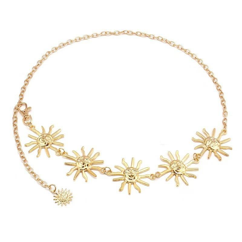 Fashion Smiley Face Metal Sunflower Waist Chain Women'S Niche Personality Body Chain Adjustable Skirt Waist