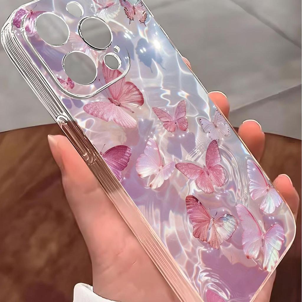 Butterfly Water Wave Anti-Fall Transparent Case for iPhone 14/15/16/17 Pro Max