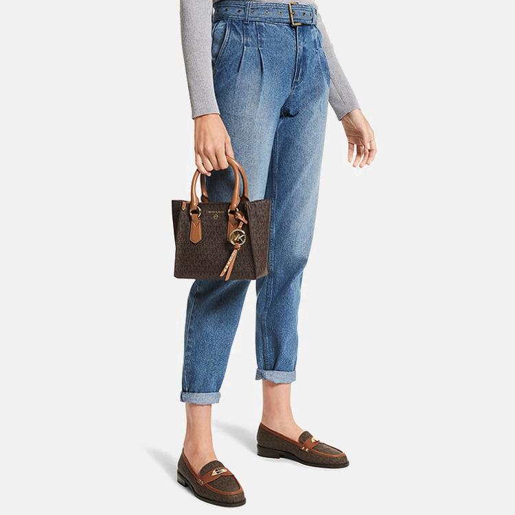 Michael Kors MK Kris Vintage Monogram Logo Color Block Polyester Shoulder Crossbody Handbag Small Women Handbag Acorn-Brown 30F1G2KS1B-252