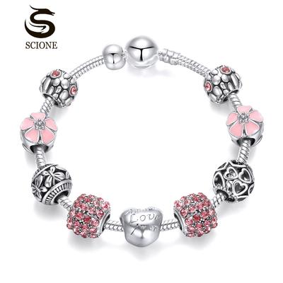Bracciale fai da te in lega antica con foro grande, perline, stile setti, braccialetto da donna