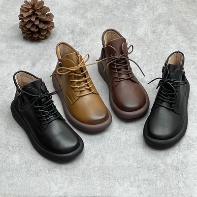 Moda Kadın botları inek derisi retro yumuşak kışlık kadın ayakkabıları düz deri kahverengi eski gündelik sağlık Botlar Binicilik botları