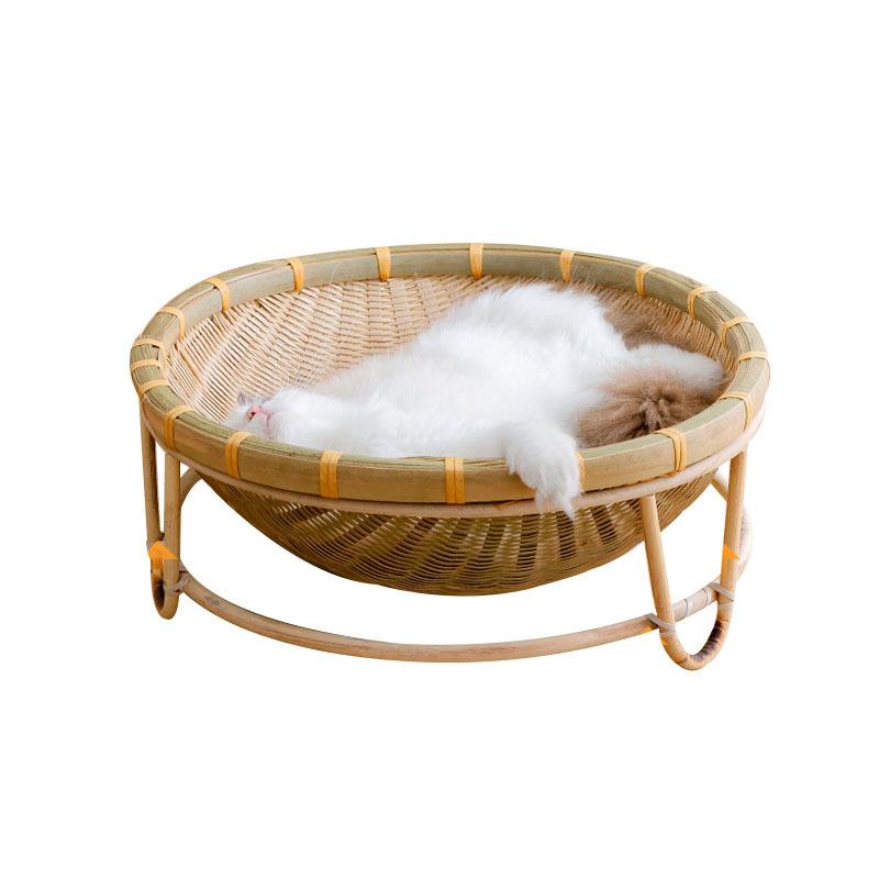 Bamboo Pet Bed Summer Cool Cat House Double Layer Rattan Villa for Small Dogs and Cats