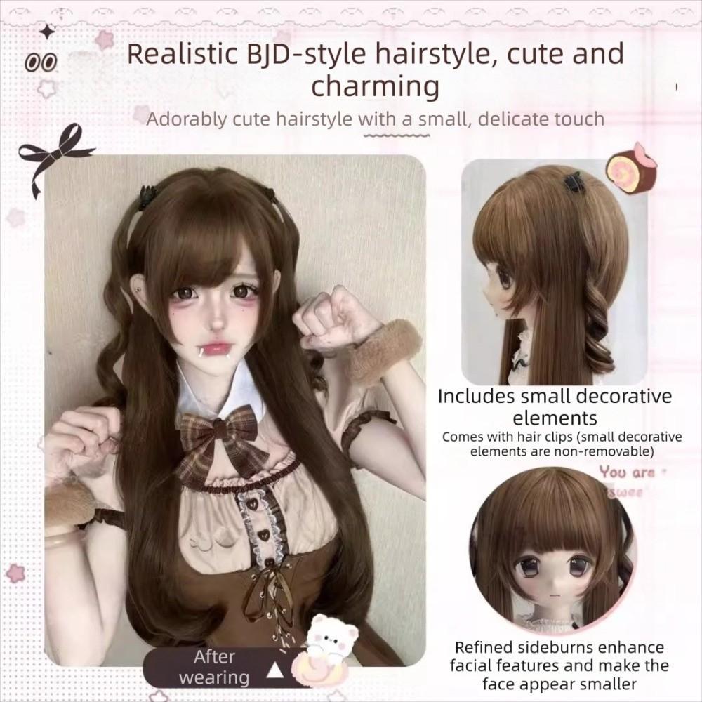 Halloween Synthetic Cosplay Wig Sweet Sideburns Double Ponytail Lolita Wig with Bangs Carnival
