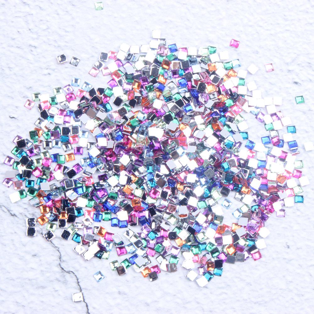 2mm Square Acrylic Small Rhinestone Nail Art Accessories for UV Gel Nail Design