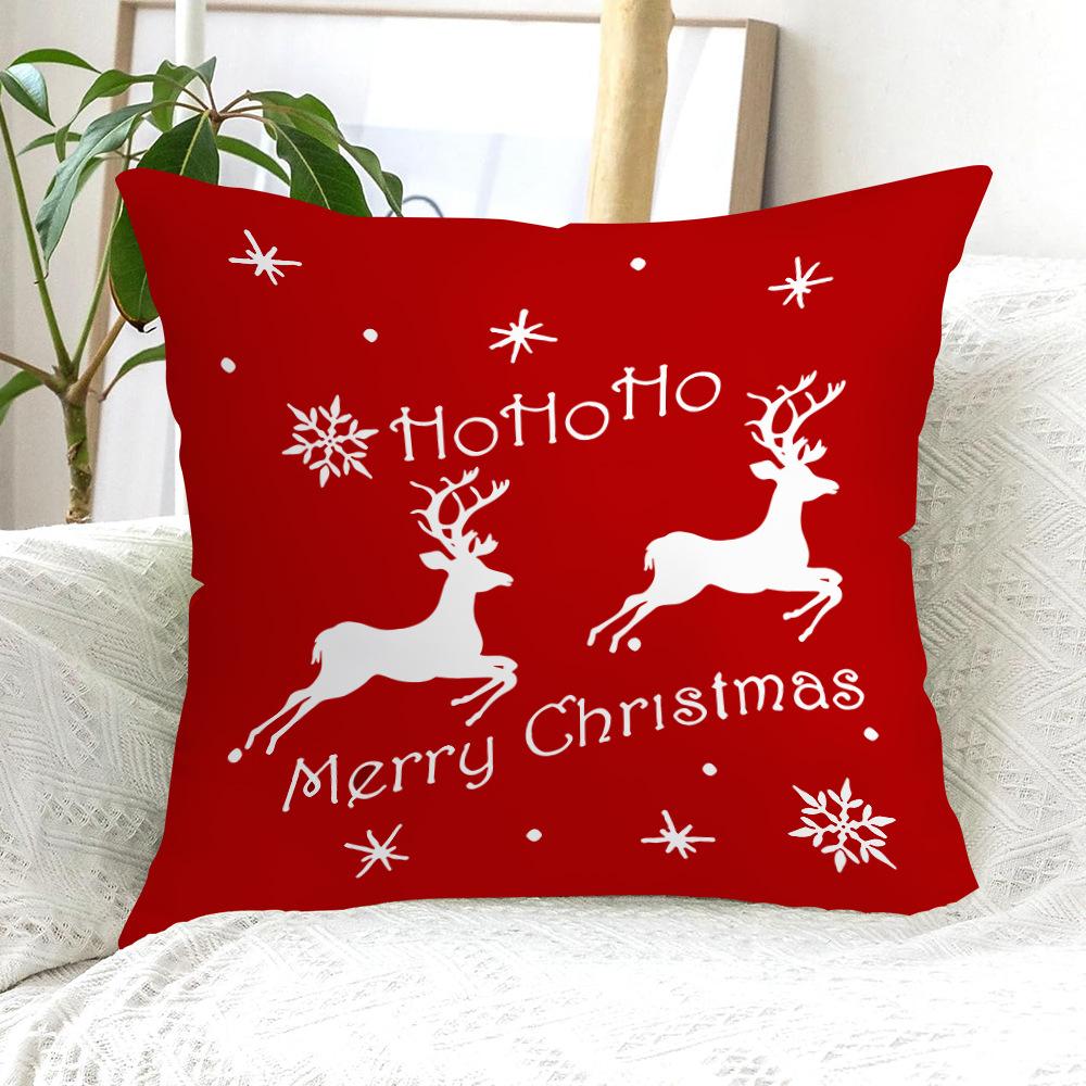 Christmas Red Square Pillow Cover Elk Santa Claus Christmas Tree Print Home Pillow Cushion Cover