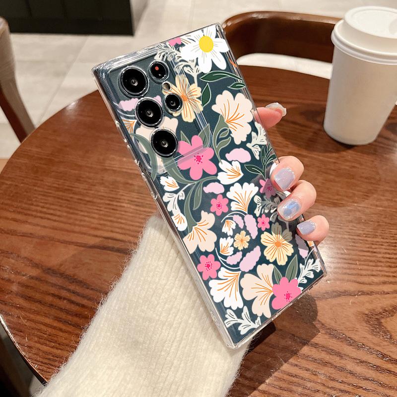 Flower Floral Pattern Phone Case For Samsung Galaxy S26 S25 S24 S23 Ultra S22 S26 Plus S24 S21 FE S25 Edge Clear TPU Soft Cover