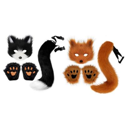 Mască Facială de Animal Coadă de Vulpe Mănuși Pufoase Coadă de Animal de Pluș Mască Facială de Vulpe pentru Petreceri de Halloween Cosplay