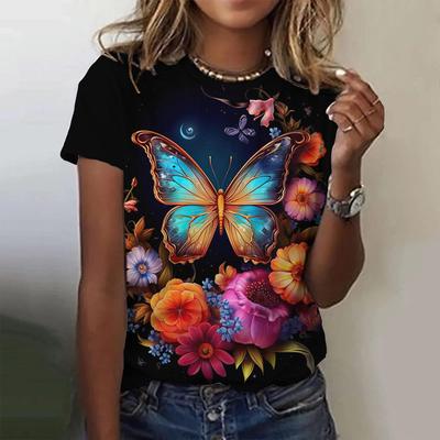 Summer Fashion Blouse Women's Tshirts 3d Butterfly Theme T Shirt Casual Short Sleeve Top Basic Oversized Female Clothing