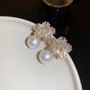 Luxury Temperament Sparkle Snowflake Zircon Pearl Stud Earrings for Women Bride Wedding Party Designer Jewelry Accessories Gifts