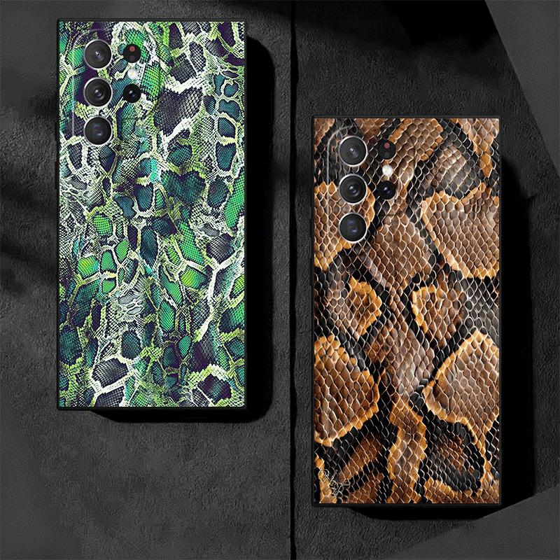 Fashion Snake Skin Pattern Soft Phone Case for Samsung Galaxy S26 S25 Edge S24 Ultra S23 Plus S22 S21 FE S20 Black Cover Back Sh