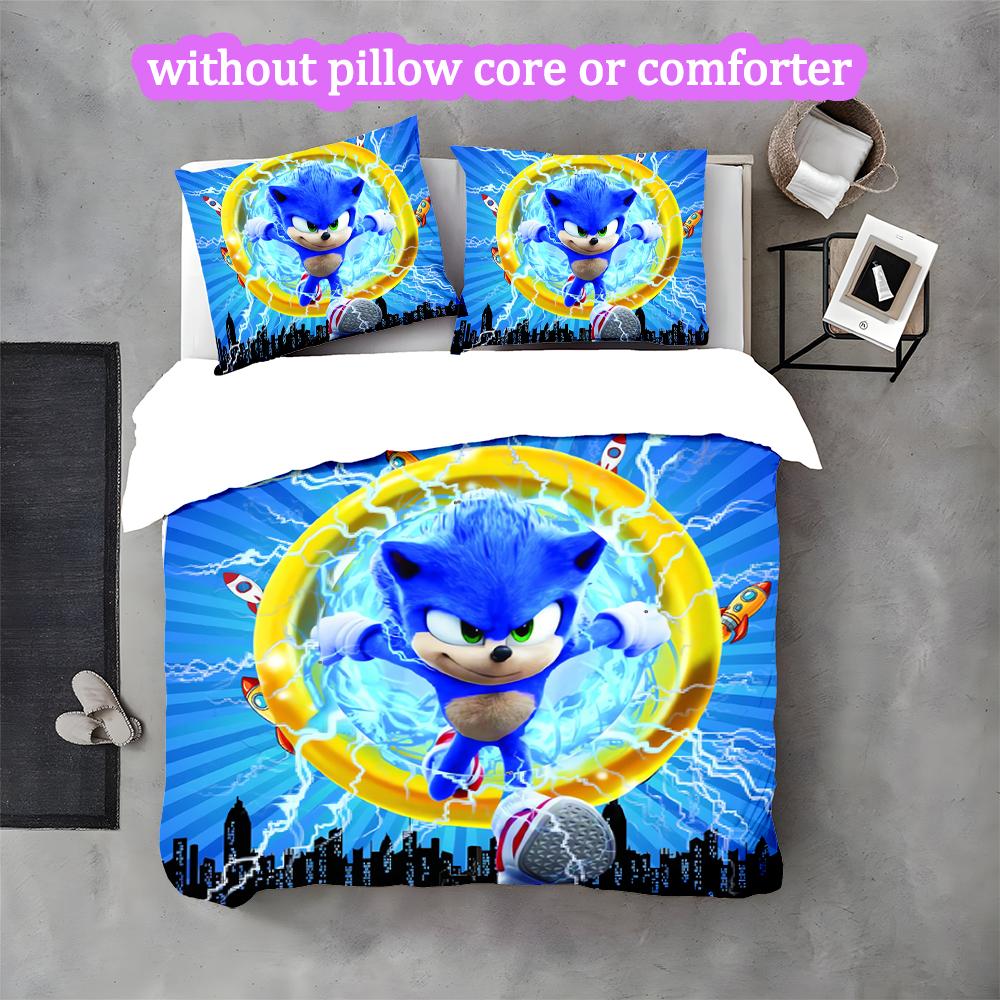 3pcs Sonic Duvet Cover Set, Home Printed Bedding Set, Breathable and Cozy Bedclothes Suitable For Festival Decor