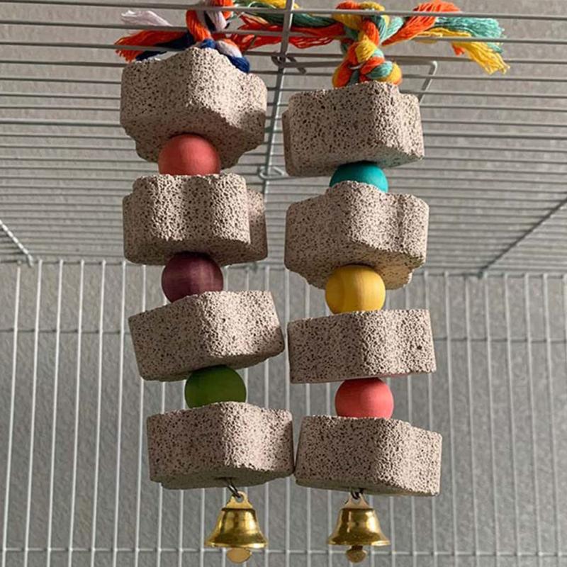 Papagei Kalziumergänzung Mineralfutter Schnur Vogel Schnabel Schleifstein Kauspielzeug mit Glocke für