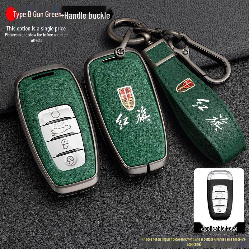 High-End Metal Key Case for Hongqi H9/H5/H7/HS7 - Full Wrap with Buckle Button for 21 Models