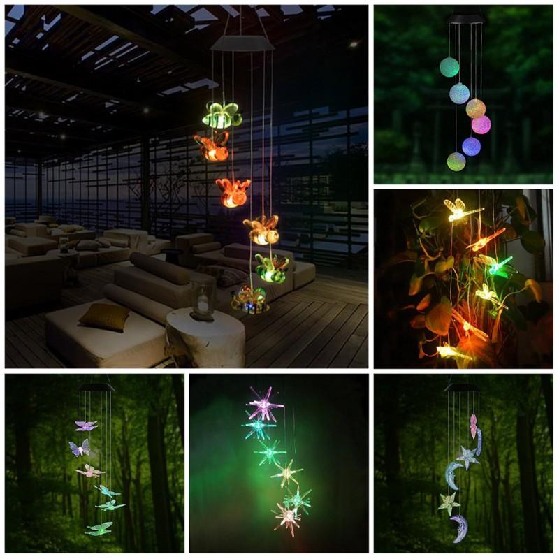 Solar Powered LED Wind Chime Light With Color Changing Rice Ball Beads Outdoor Garden Patio Decor