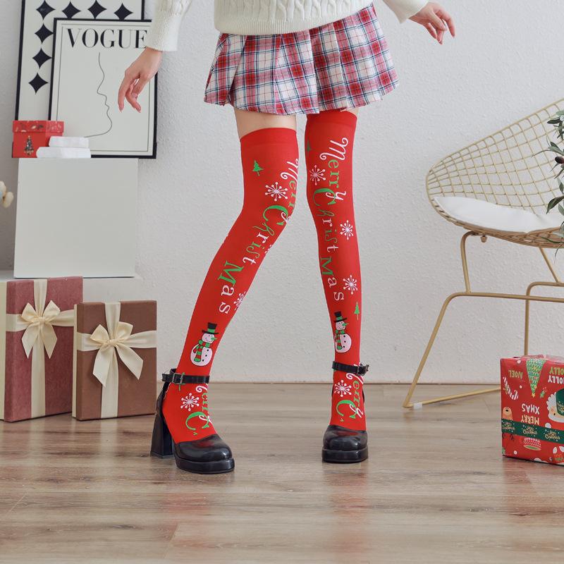 Christmas Long Stockings Party Costume Ball Dress Up Accessories Red Socks Snowman Snowflake Over-the-Knee Socks