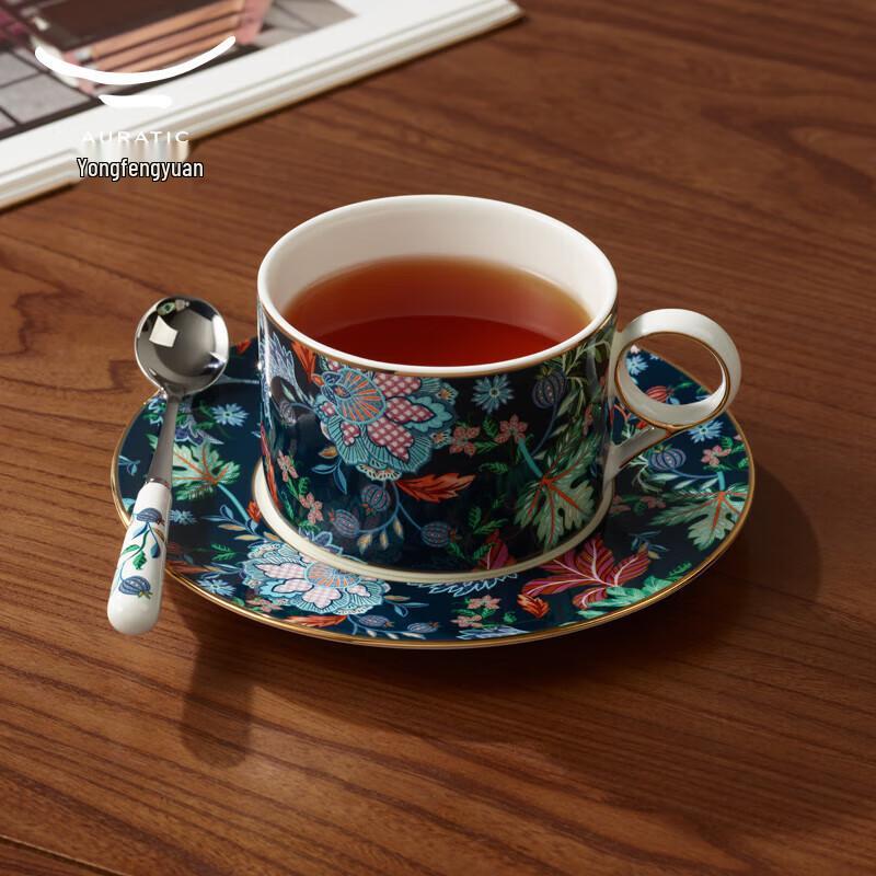 Yongfengyuan Happiness Garden Ceramic Coffee Cup & Saucer Set