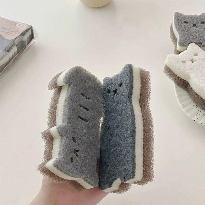 4PCS Cute Cats Shape Sponge Scrubber Thickened Reusable Design Not Abrasive Cleaning Tool for Dishes Utensils Surfaces