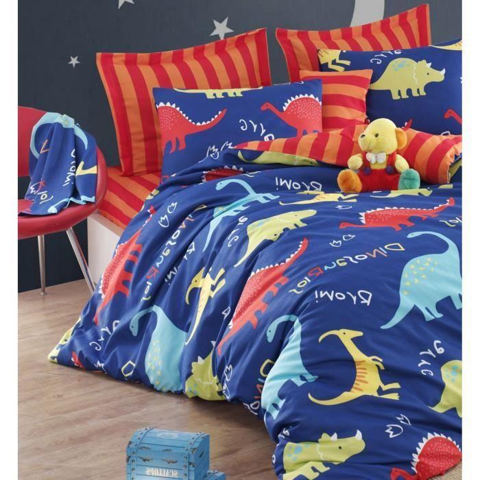 Parure de lit - 1 housse de couette 220 x 240 cm + 2 taies d'oreiller 60 x 60 cm - 65% coton, 35% polyester - Bleu