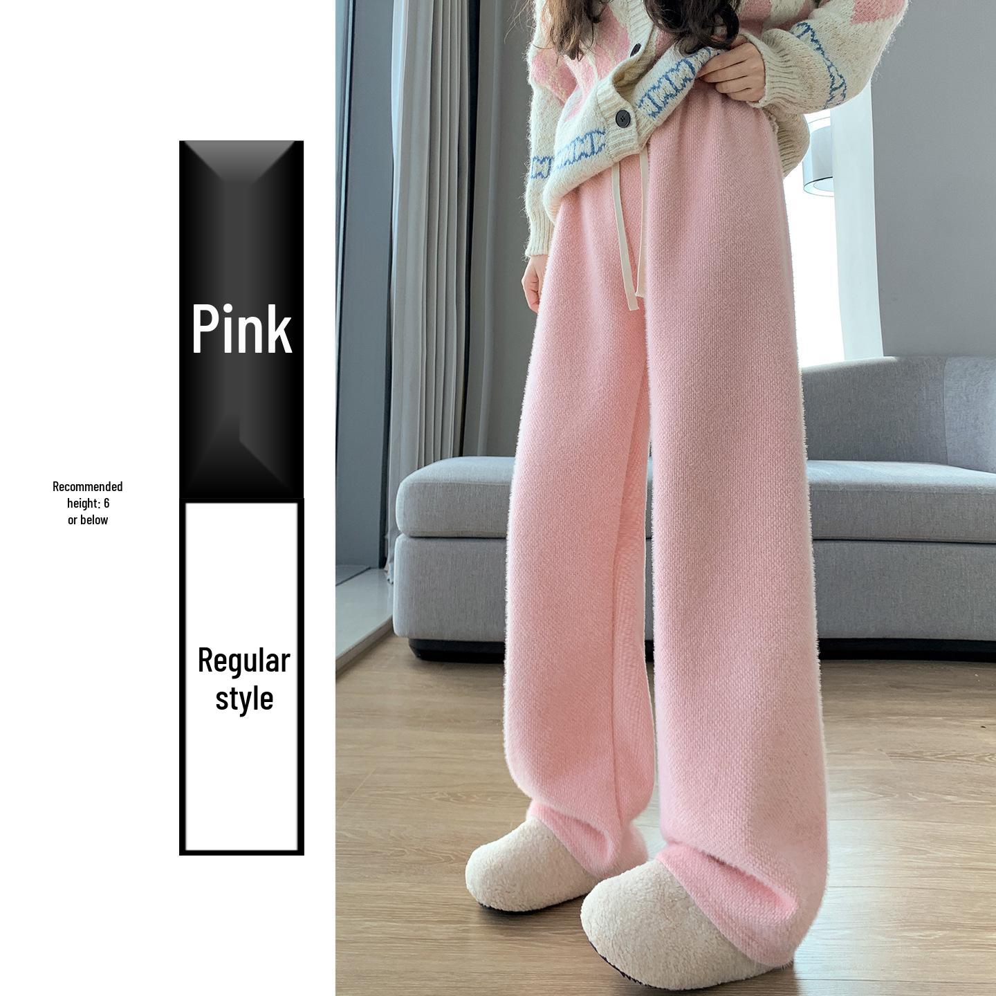 Women s Blue Mink Velvet High-Waisted Wide-Leg Pants, Autumn/Winter 2025 Loose Fit, Plus Velvet Knit. L