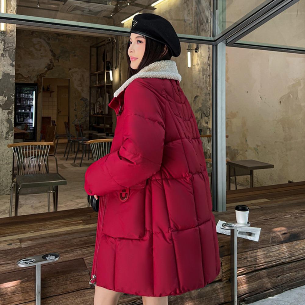 2025 winter new lapel loose medium and long, Korean version of fashion down cotton jacket