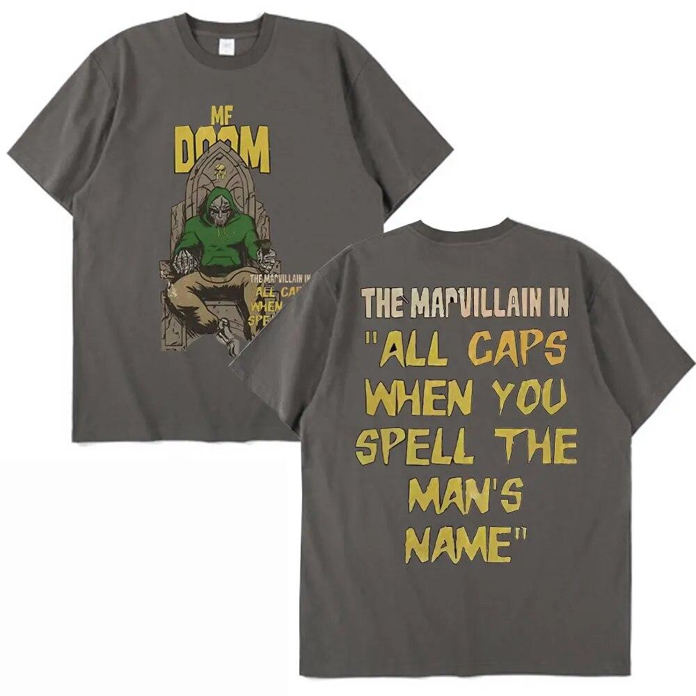 Vintage Mf Doom Shirt Unisex Damen Mf Doom Merch Rapper Doppelseitiger Druck T-Shirt Übergroße Streetwear T-Shirts Unisex Kleidung