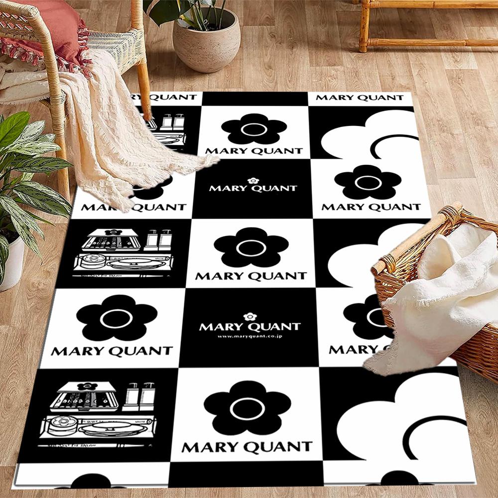 Mary Quant logo Themed Anti-Slip Rugs - Polyester Home Decor, Suitable for Bedrooms, Living Rooms, Doorways, Studios, and Decorations
