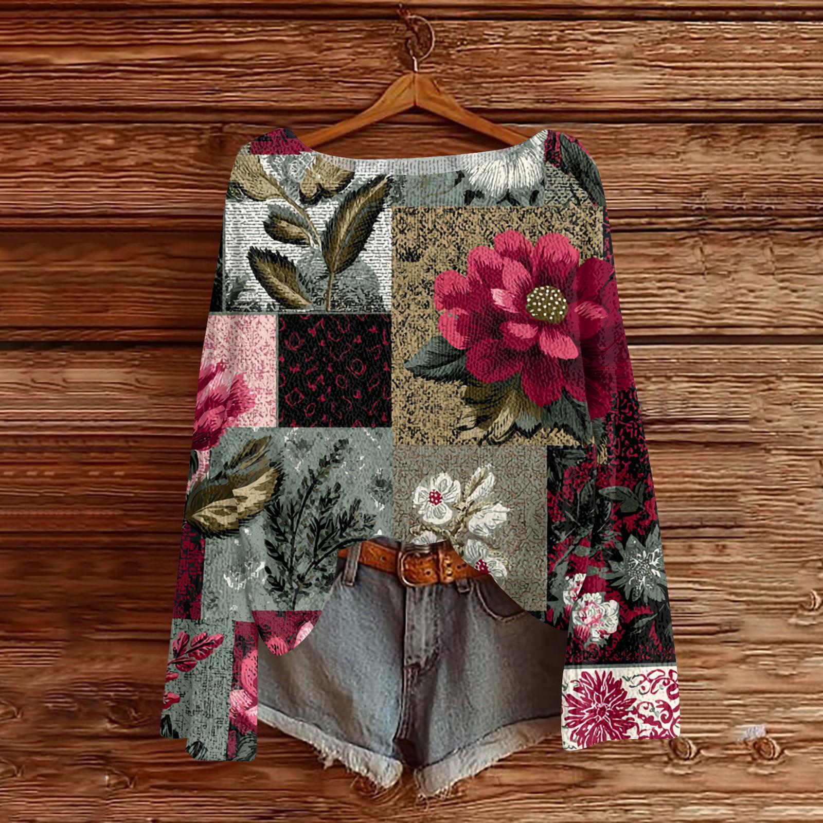 

Женский легкий свитер повседневный с длинным рукавом вязаный винтажный с цветочным принтом пуловер L