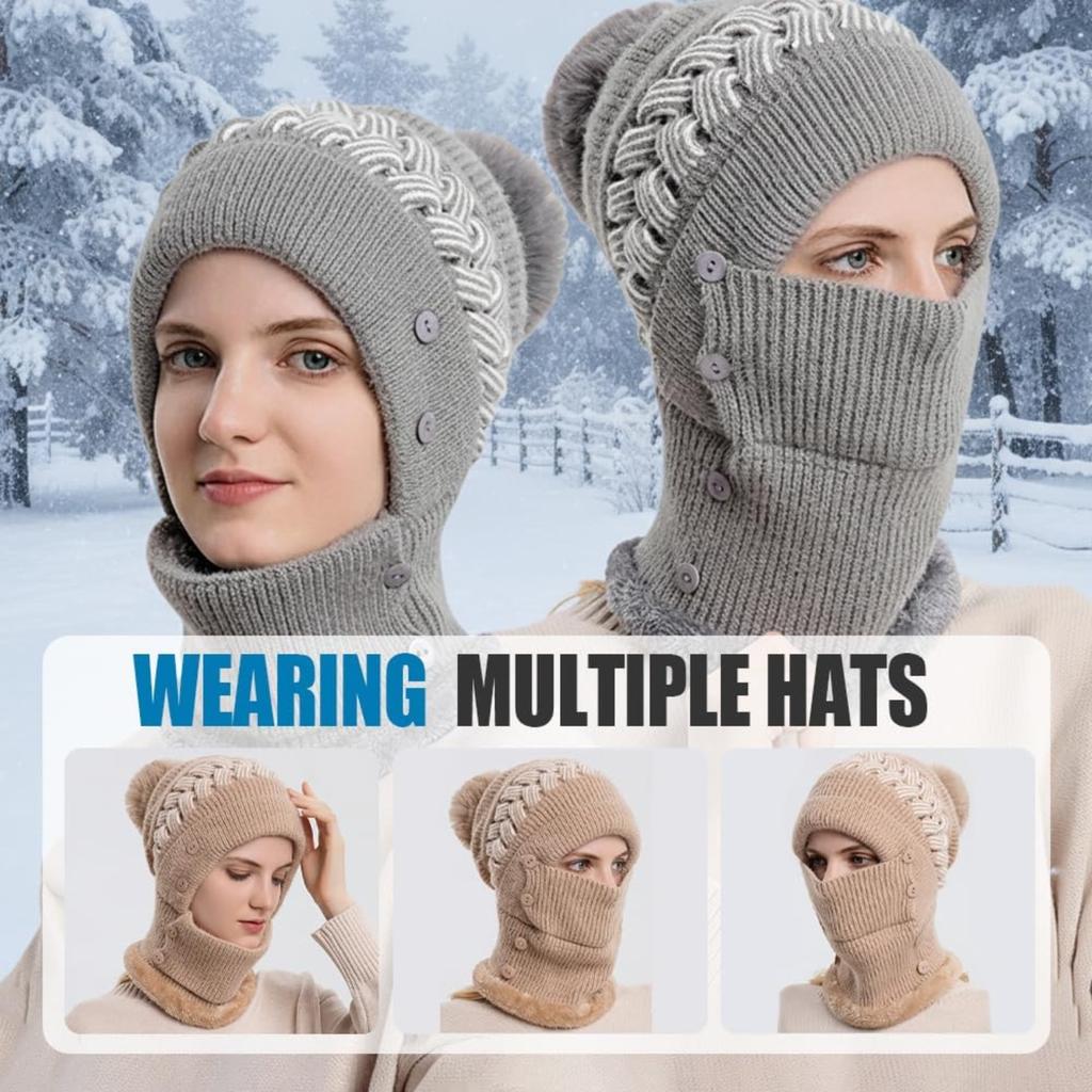 3 in 1 Beanie Hat with Scarf and Mask, 2026 New Beanie Hat for Women, Knitted Ski Scarf and Mask Set