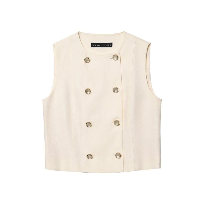Kaslead New Women clothes Western Style Blended Double Placket Vest Vest Shorts 3547709 3528709