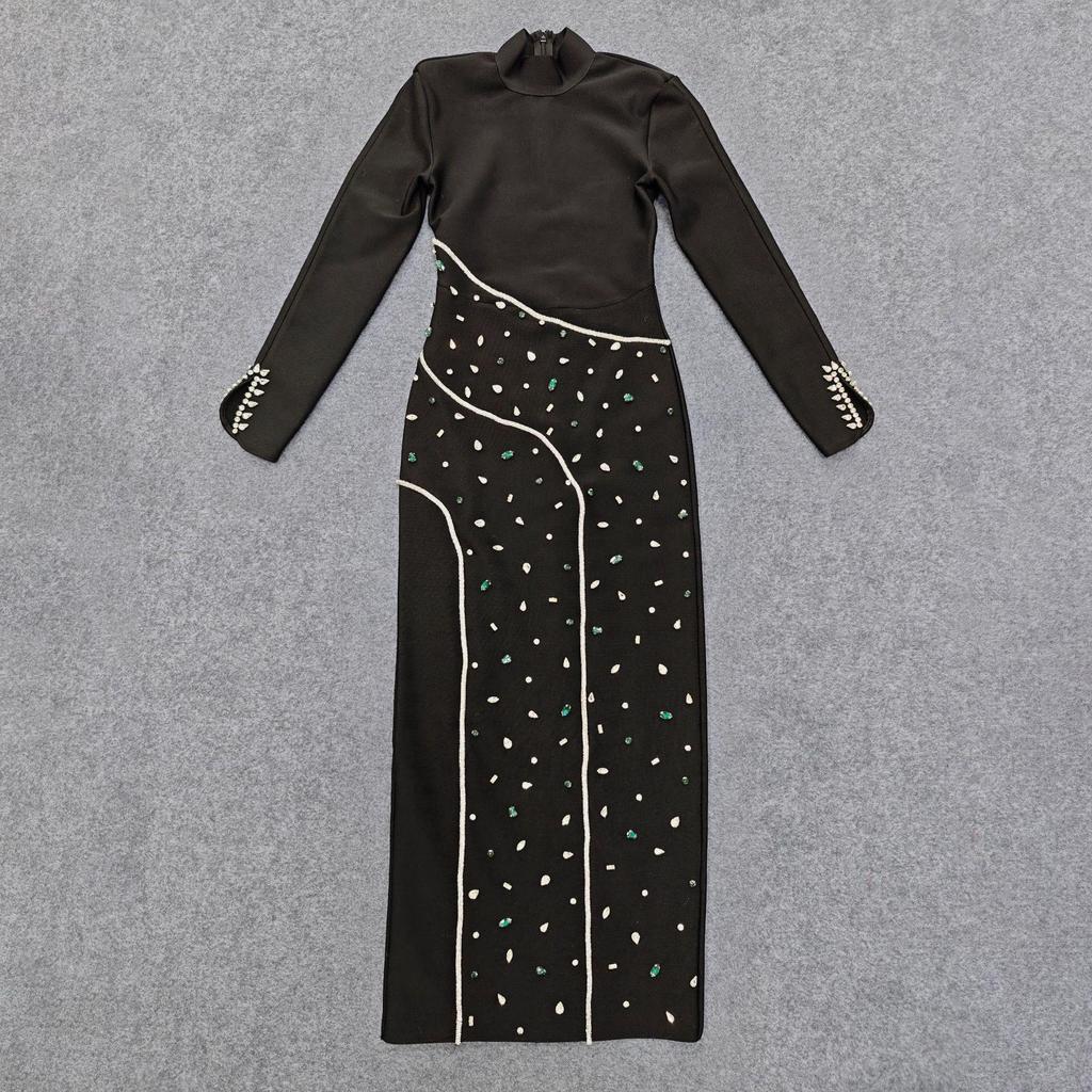 Women's Elegant Rhinestone Round Neck Slim Fit Evening Dress