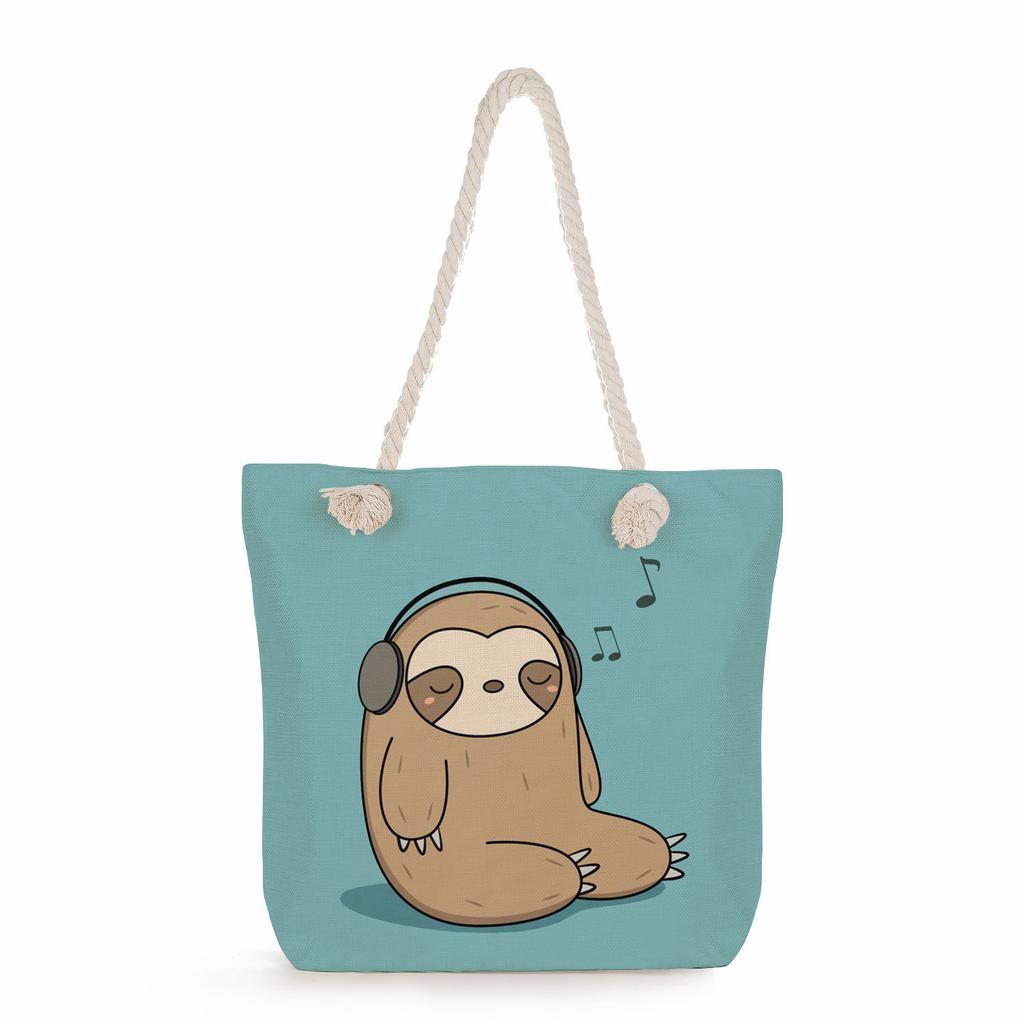 Multifunctional sloth Printed Thick Rope Shoulder Beach Bag Casual large capacity handbag 0121