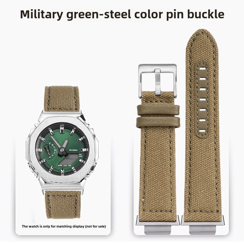 GA2100 GA2110 modified nylon watch Strap Case For Casio G-shock GA-2100 GA-2110 GM-2100 Canvas men's green Watchband metal Bezel