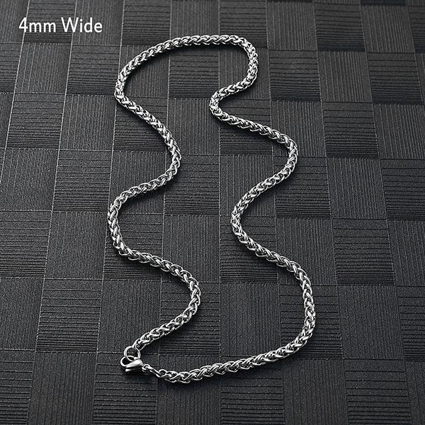 Men's Stainless Steel Necklace Link Wheat Chain Braided for Women Waterproof Neck Jewelry Accessories Choker Christmas Gifts