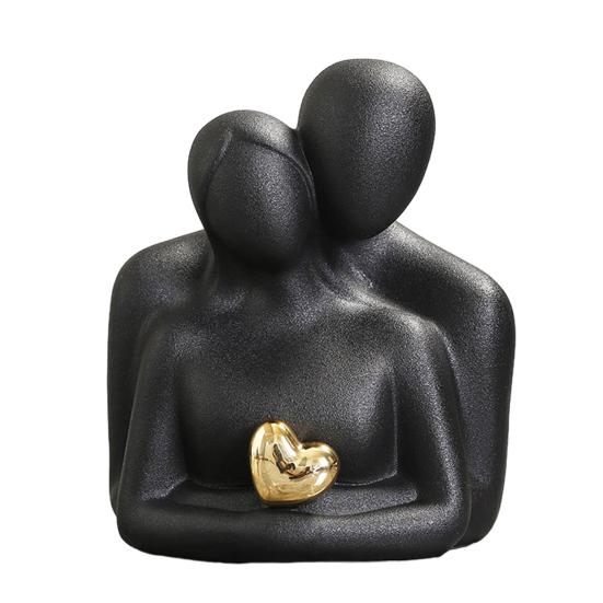 Ceramic Couple Statue Hugging Kissing Lover Figurine for TV Stand Shelf Decor Romantic Couple Heart Sculpture for Wedding Anniversary Gift