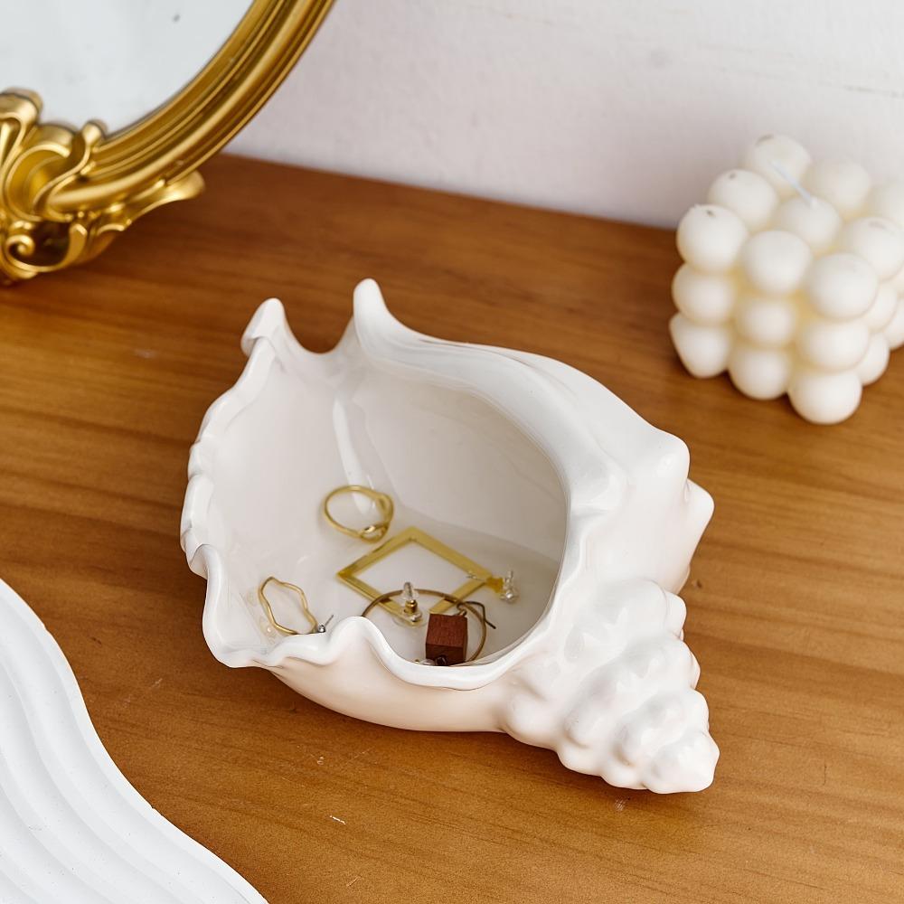 Ceramic Seashell Jewelry Tray Ins Style Decorative Storage Dish for Home Desktop Organizer