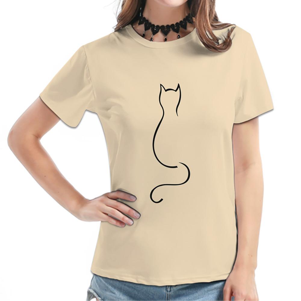Damen T-Shirt - Minimalistische Katzenlinien-Grafik, Niedliche Lässige Alltagskleidung