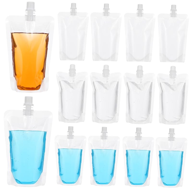 HANABASS 50pcs Plastic Pouch Portable Insulated Beverage Holds Drink Pouches with Nozzle Clear Bags for Drinks Pouches for Drinks with Cap Travel 1