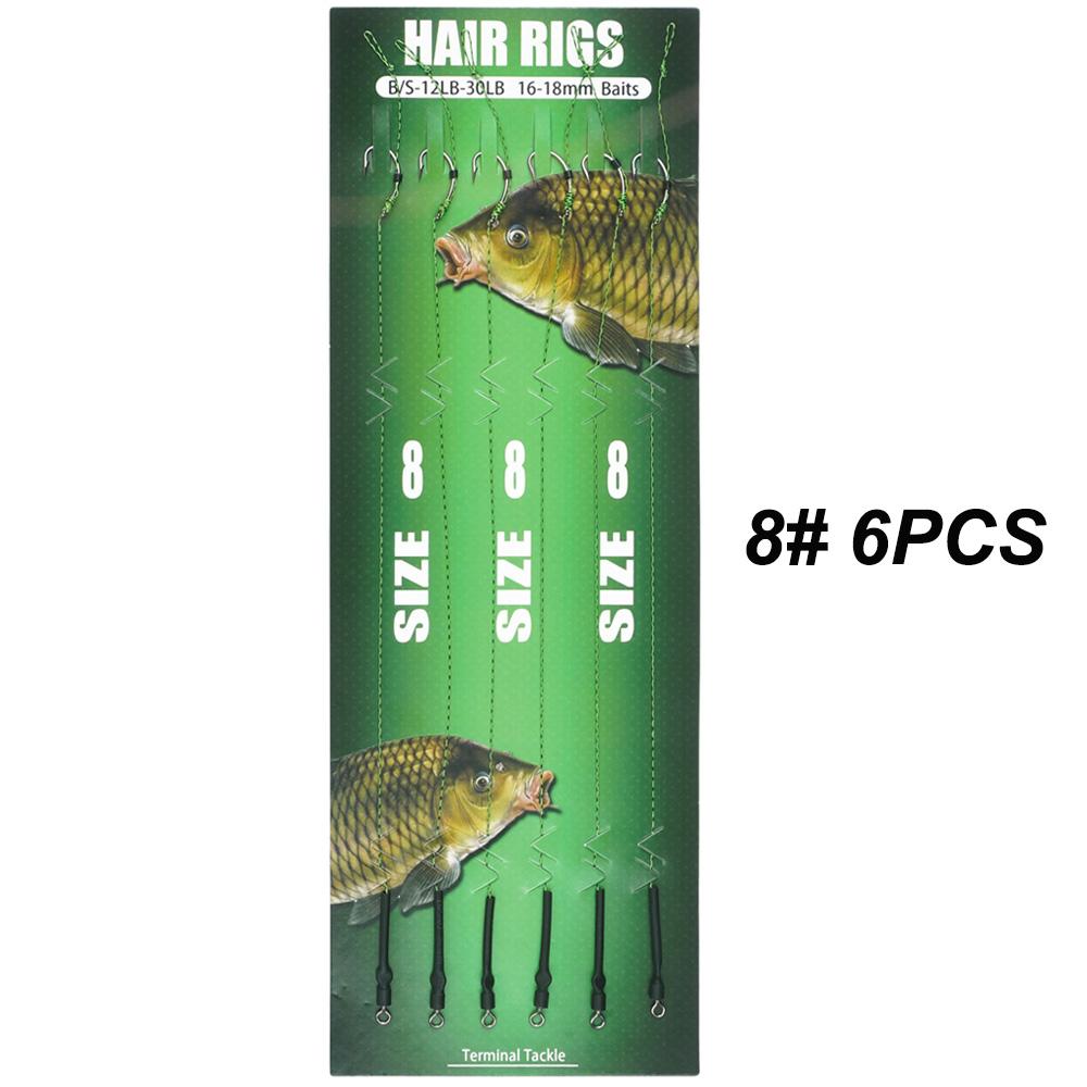 6Pcs Carp Fishing Hair Rigs With Curved Barbed Carp Hook Rolling Swivels and Braid Fishing Lines for Boilies Bait Stopper