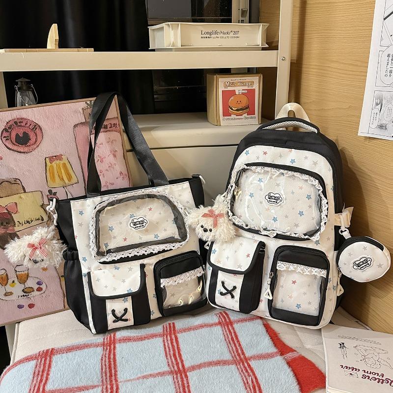 Spring new color contrasting two-piece backpack for primary and secondary school students, high-value dopamine make-up bag for high school students