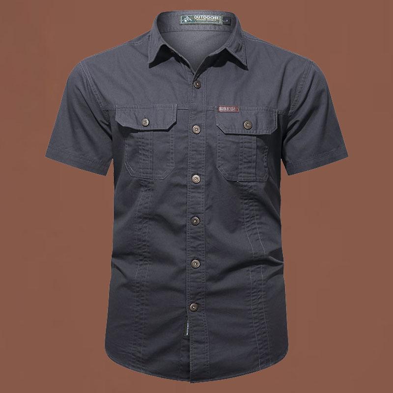 Pánská outdoorová bavlněná pracovní košile s krátkým rukávem, nežehlivá