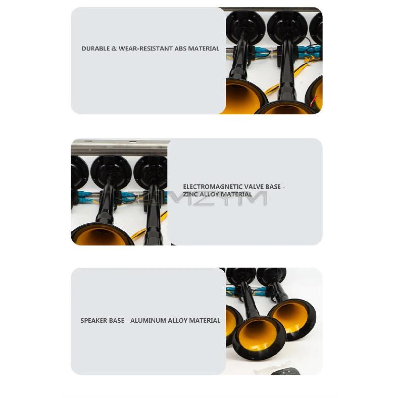 Car Music Horn Six Tube Thirty-Six Tone Truck Train Electronic Control Metal Tube Music Air Horn With Button Cars Accessories