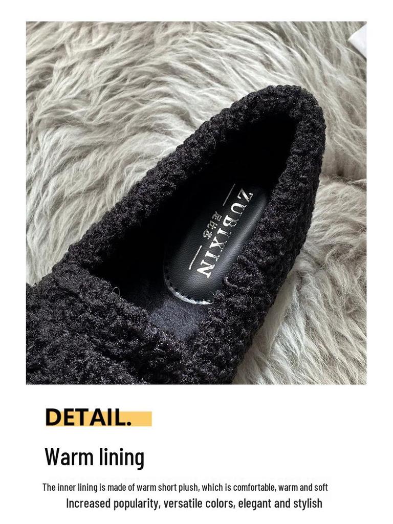 Women's Thick-Soled Furry Loafers, Autumn & Winter Lamb's Wool Bean Shoes, Plus Velvet Cotton, Sizes 41-43 Available