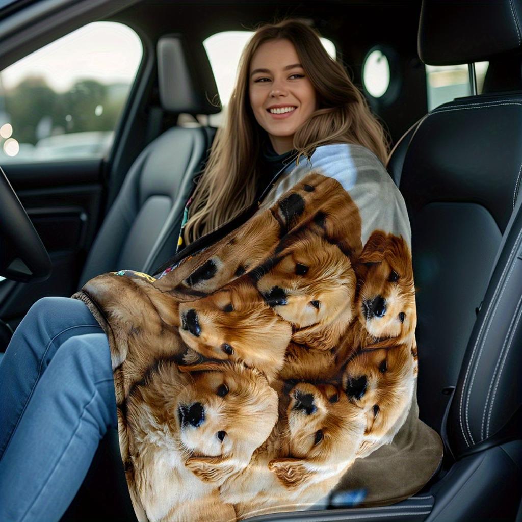 One piece portable blanket with multiple small dog patterns - lightweight sofa blanket suitable for travel, camping, living room