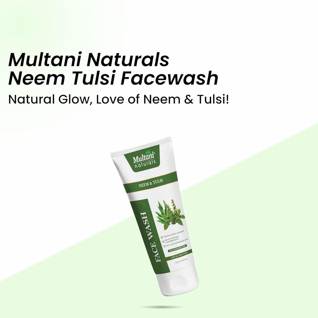 Multani Naturals Neem & Tulsi Face Wash 100 ml Herbal Cleanser With Aloe Vera & Tea Tree Oil For Men & Women Unisex