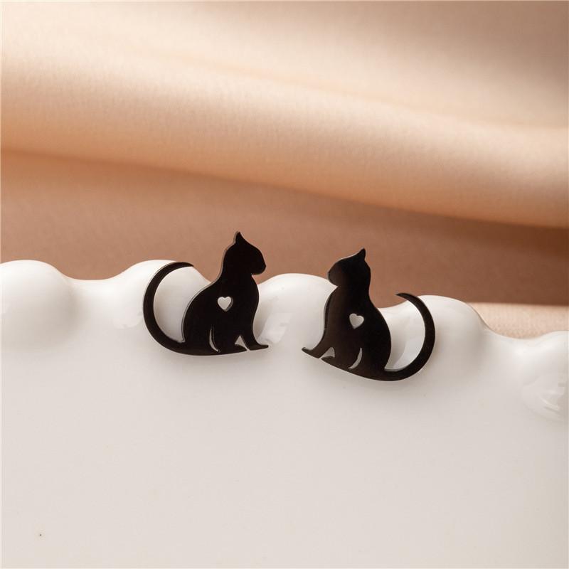 Cute Cat Stainless Steel Stud Earrings for Women Persian Cat Ear Jewelry Girls Student Birthday Earring Gifts Accessories