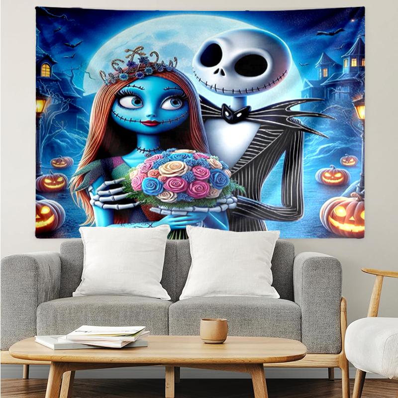 The-Nightmare-Before-Christmas Print Tapestry, Backdrop, Easy Setup, Ideal for Bedroom, Office & Living Room, with Aesthetic Wall Hanging Decor.