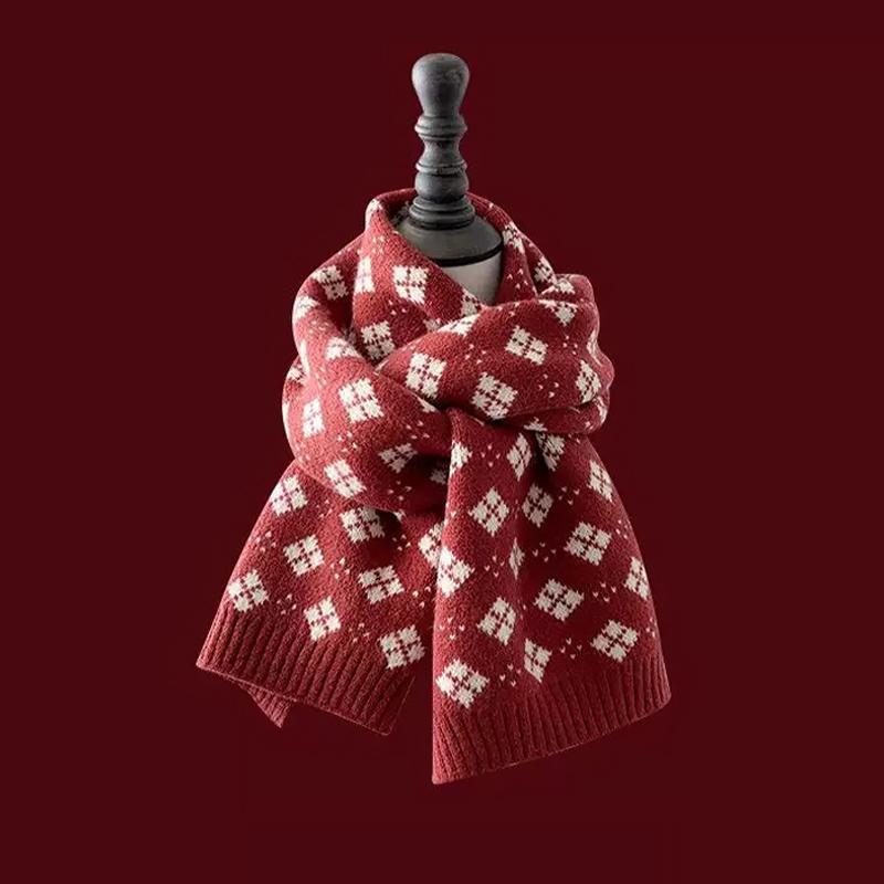 Christmas Red Scarf Men And Women Winter Korean Style Double-Sided Flower Warm Scarf Christmas Gift
