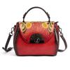 Johnature Retro preget førstelags kuskinn Dameveske Håndlaget Floral Hasp Handbag Fritid Skulder Messenger Bags