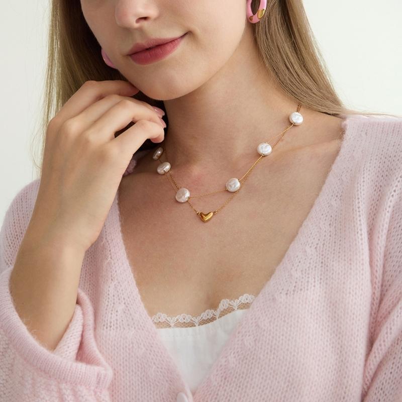 Double Layer Pearls Necklace Adjustable Length Stainless Steel Neck Jewelry For Women Fashion Accessories