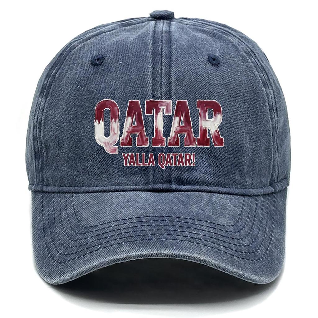 Snapback Baseball Cap With "QATAR" "YALLA QATAR" Flag Printed , Adjustable Baseball Hat Hip Hop Raw Brim Simple Fashion Sun Hat